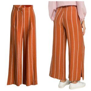 SECOND FEMALE Womens Orange Stripe Wide Leg Eddison High Waist Trouser Pants NWT